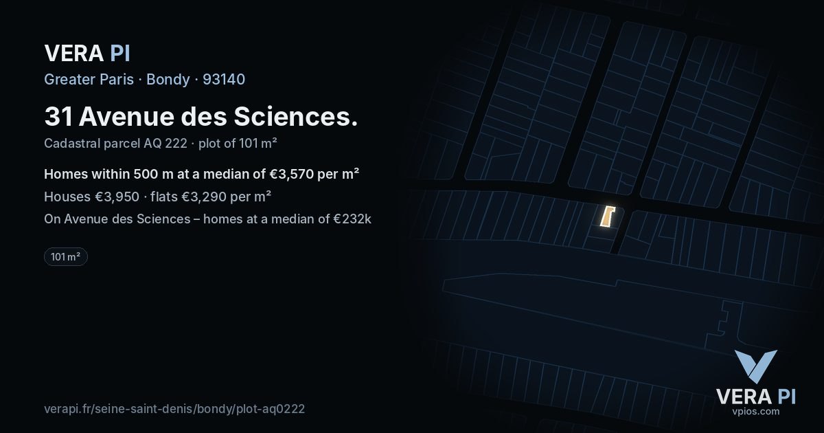31 Avenue des Sciences, Bondy at night – the plot lit, the parcels around coloured by the prices near them