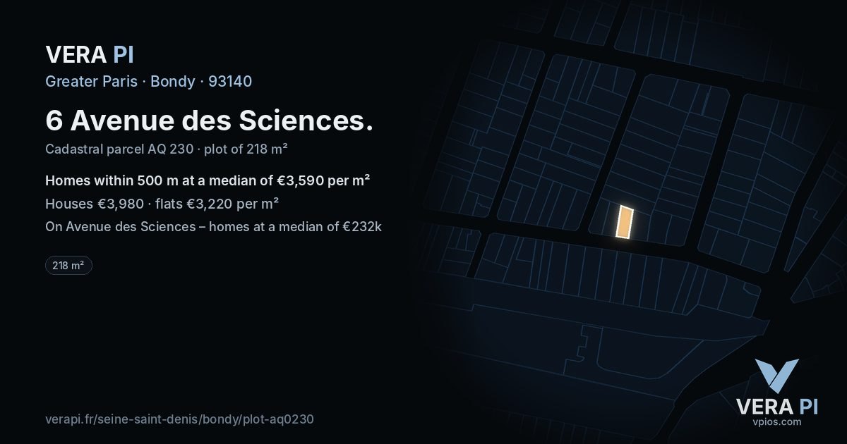 6 Avenue des Sciences, Bondy at night – the plot lit, the parcels around coloured by the prices near them