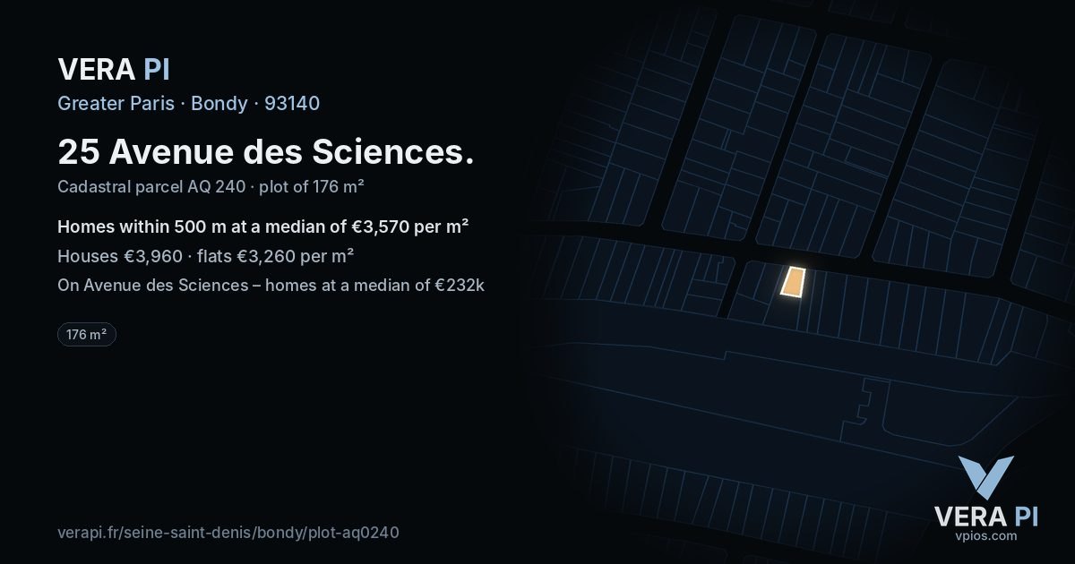 25 Avenue des Sciences, Bondy at night – the plot lit, the parcels around coloured by the prices near them