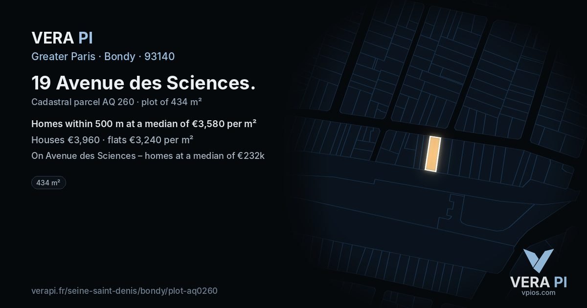 19 Avenue des Sciences, Bondy at night – the plot lit, the parcels around coloured by the prices near them
