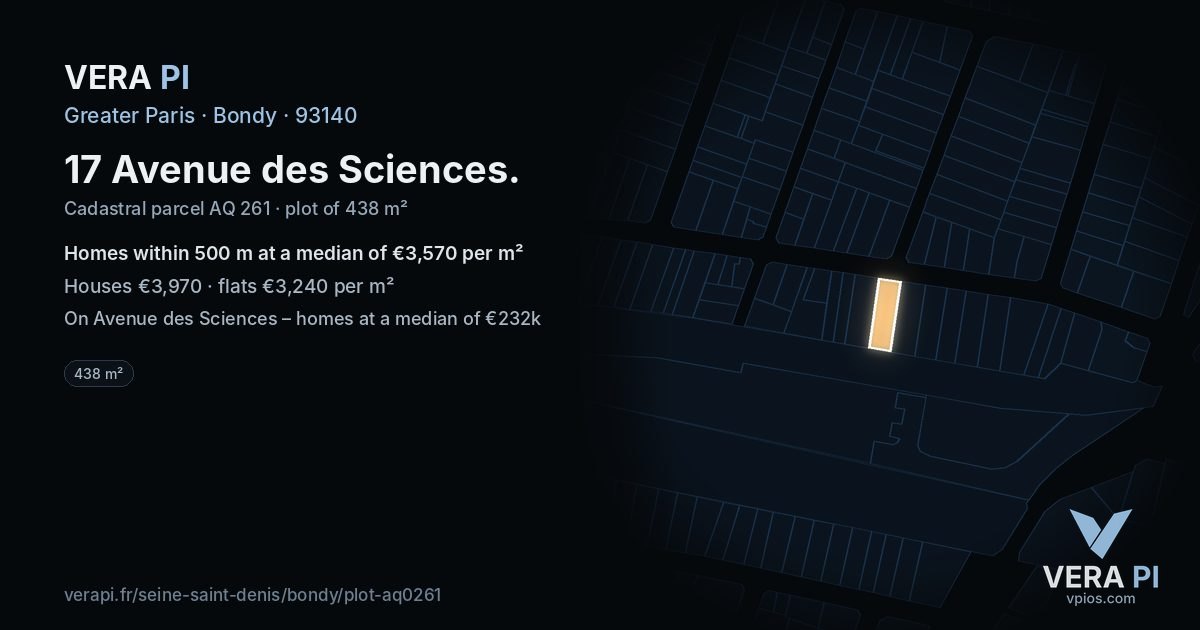17 Avenue des Sciences, Bondy at night – the plot lit, the parcels around coloured by the prices near them