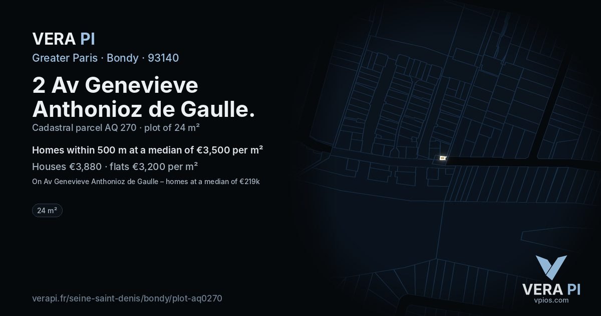 2 Av Genevieve Anthonioz de Gaulle, Bondy at night – the plot lit, the parcels around coloured by the prices near them