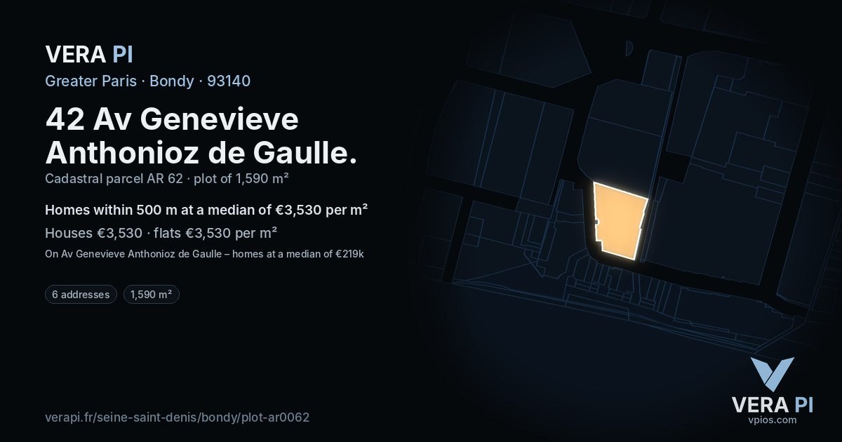 42 Av Genevieve Anthonioz de Gaulle, Bondy at night – the plot lit, the parcels around coloured by the prices near them