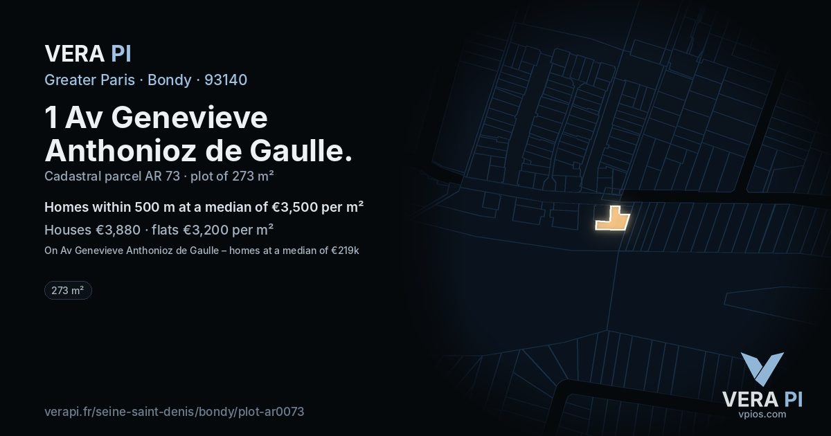 1 Av Genevieve Anthonioz de Gaulle, Bondy at night – the plot lit, the parcels around coloured by the prices near them