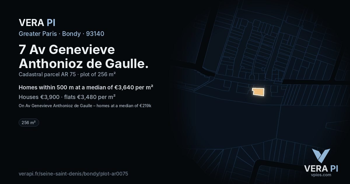7 Av Genevieve Anthonioz de Gaulle, Bondy at night – the plot lit, the parcels around coloured by the prices near them