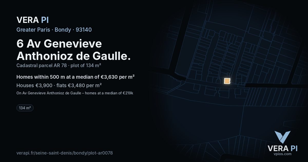 6 Av Genevieve Anthonioz de Gaulle, Bondy at night – the plot lit, the parcels around coloured by the prices near them
