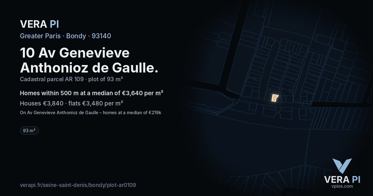 10 Av Genevieve Anthonioz de Gaulle, Bondy at night – the plot lit, the parcels around coloured by the prices near them