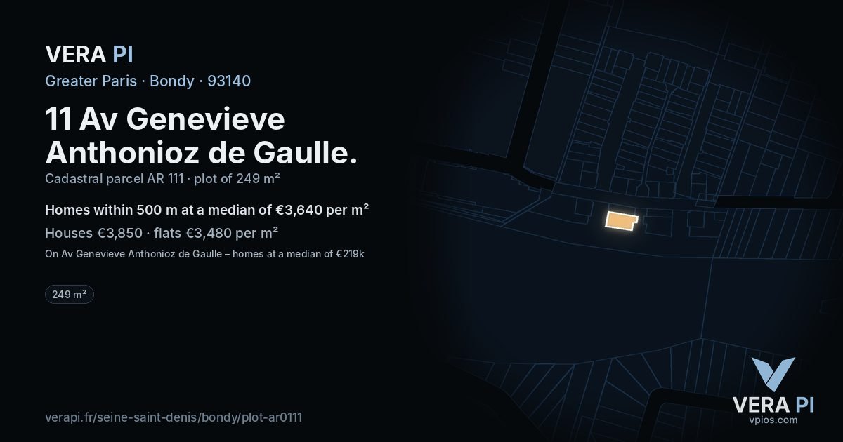 11 Av Genevieve Anthonioz de Gaulle, Bondy at night – the plot lit, the parcels around coloured by the prices near them