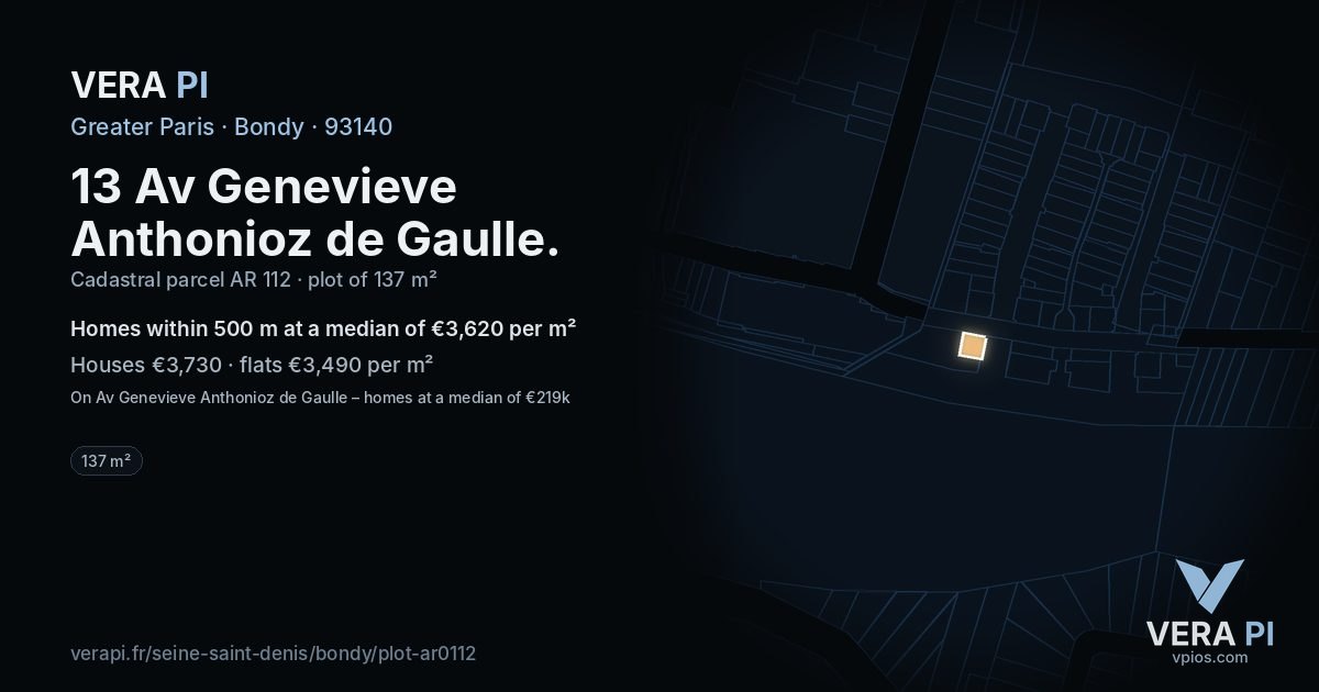 13 Av Genevieve Anthonioz de Gaulle, Bondy at night – the plot lit, the parcels around coloured by the prices near them