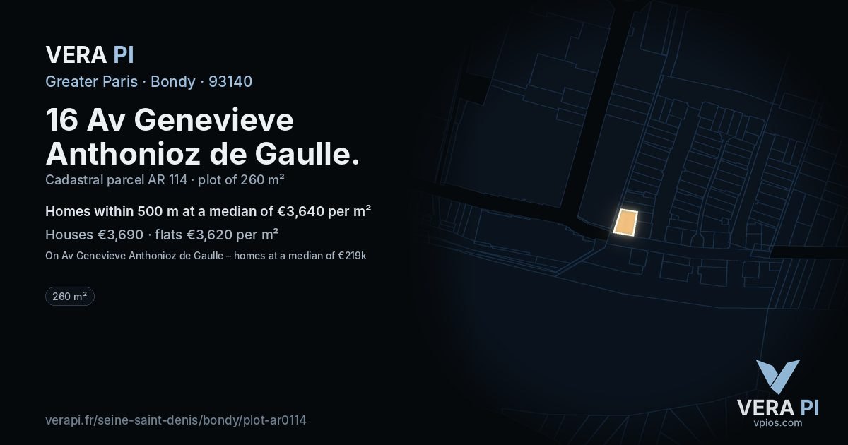 16 Av Genevieve Anthonioz de Gaulle, Bondy at night – the plot lit, the parcels around coloured by the prices near them