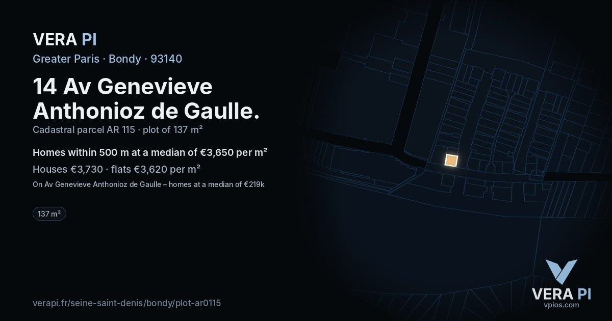 14 Av Genevieve Anthonioz de Gaulle, Bondy at night – the plot lit, the parcels around coloured by the prices near them