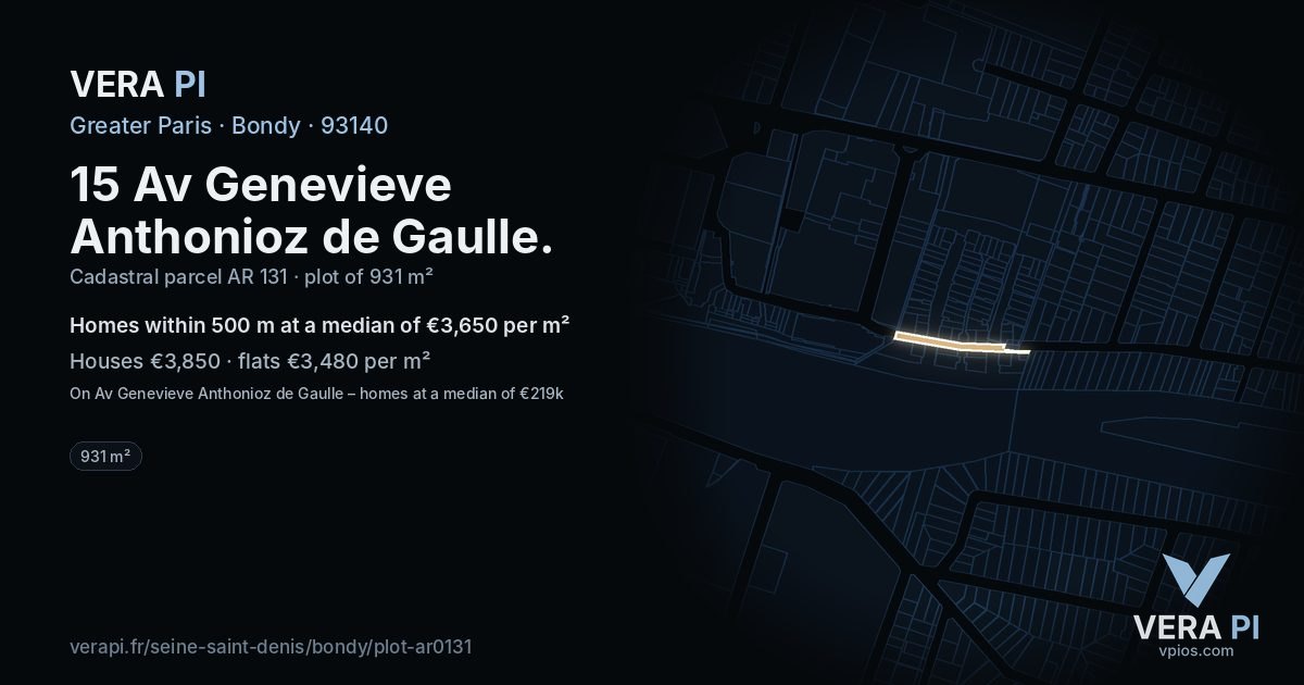 15 Av Genevieve Anthonioz de Gaulle, Bondy at night – the plot lit, the parcels around coloured by the prices near them
