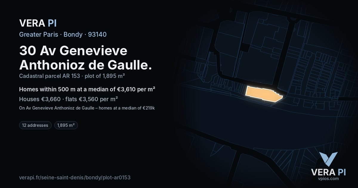 30 Av Genevieve Anthonioz de Gaulle, Bondy at night – the plot lit, the parcels around coloured by the prices near them