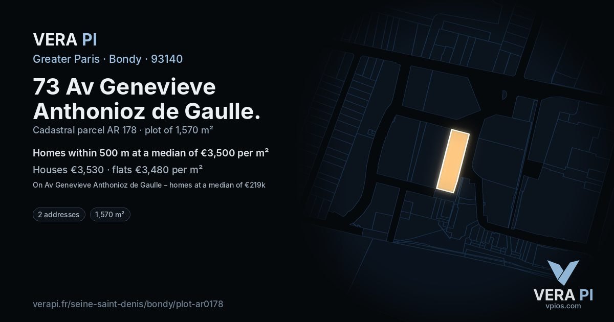 73 Av Genevieve Anthonioz de Gaulle, Bondy at night – the plot lit, the parcels around coloured by the prices near them