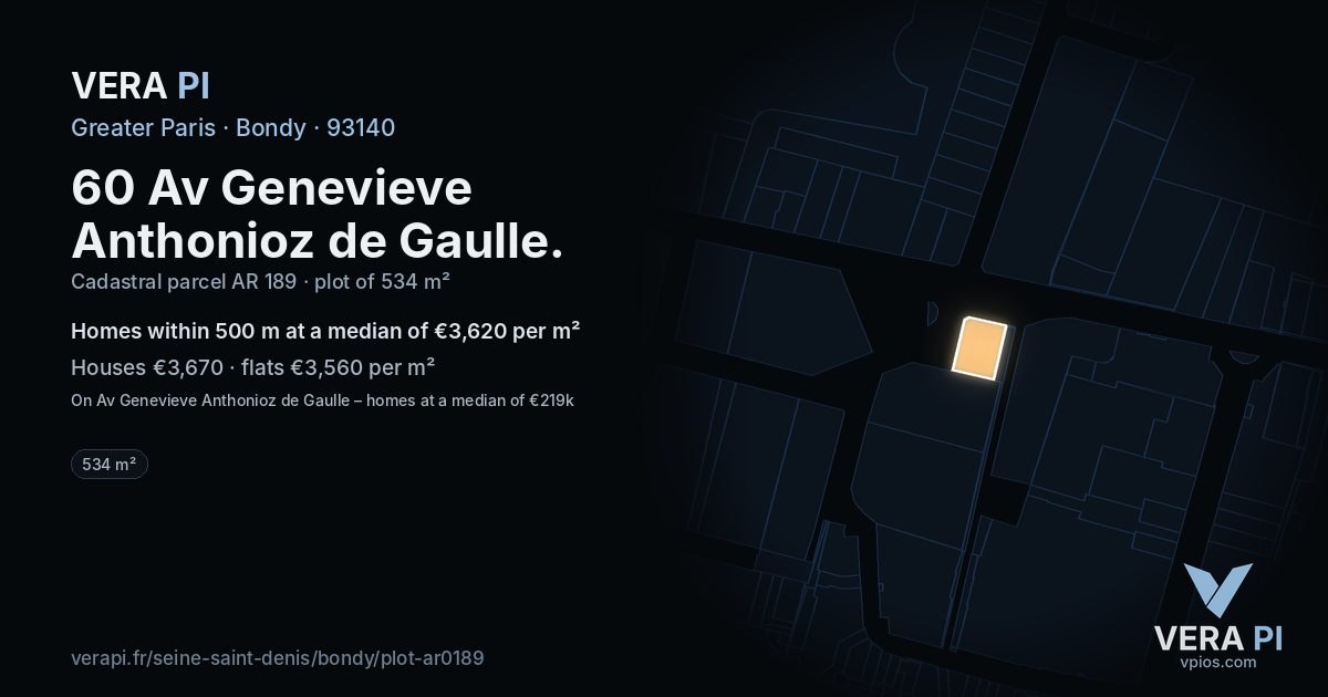 60 Av Genevieve Anthonioz de Gaulle, Bondy at night – the plot lit, the parcels around coloured by the prices near them