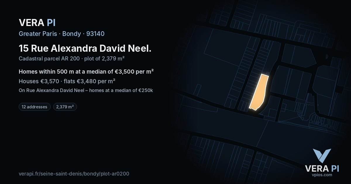 15 Rue Alexandra David Neel, Bondy at night – the plot lit, the parcels around coloured by the prices near them