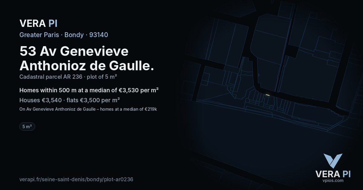 53 Av Genevieve Anthonioz de Gaulle, Bondy at night – the plot lit, the parcels around coloured by the prices near them