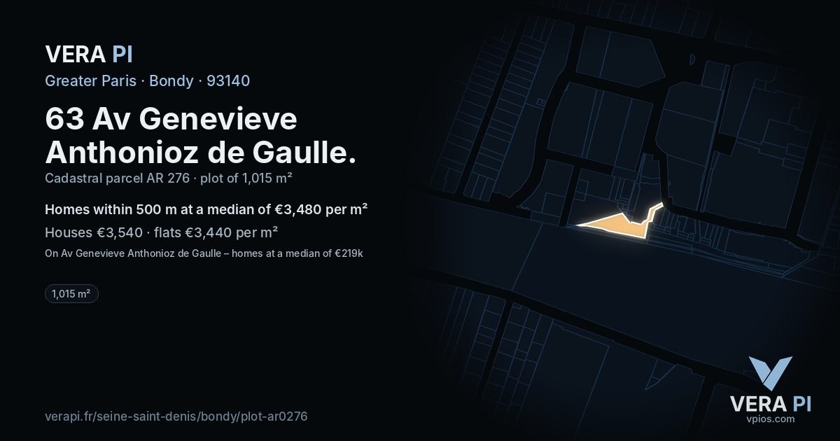 63 Av Genevieve Anthonioz de Gaulle, Bondy at night – the plot lit, the parcels around coloured by the prices near them