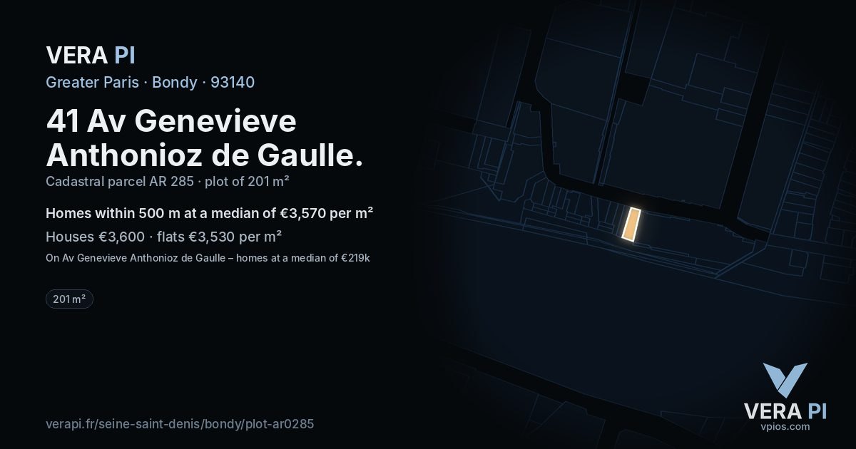 41 Av Genevieve Anthonioz de Gaulle, Bondy at night – the plot lit, the parcels around coloured by the prices near them