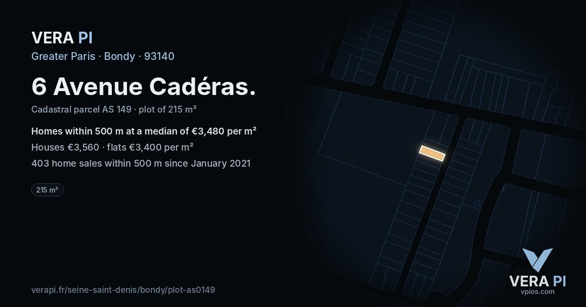 6 Avenue Cadéras, Bondy at night – the plot lit, the parcels around coloured by the prices near them