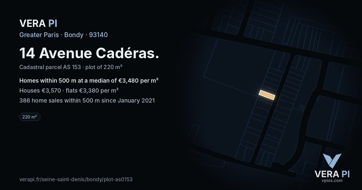 14 Avenue Cadéras, Bondy at night – the plot lit, the parcels around coloured by the prices near them