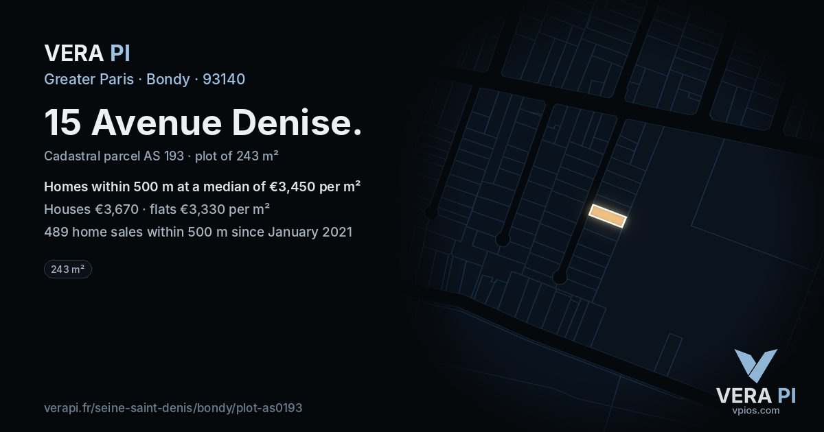 15 Avenue Denise, Bondy at night – the plot lit, the parcels around coloured by the prices near them