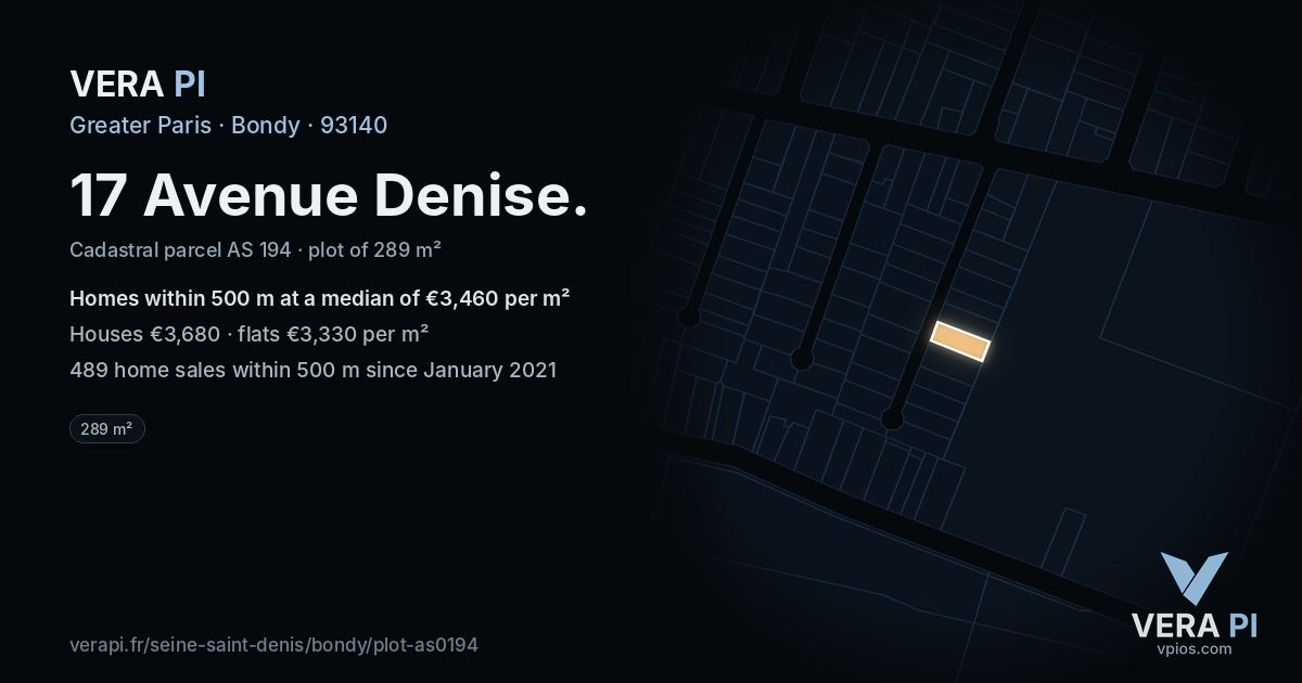 17 Avenue Denise, Bondy at night – the plot lit, the parcels around coloured by the prices near them