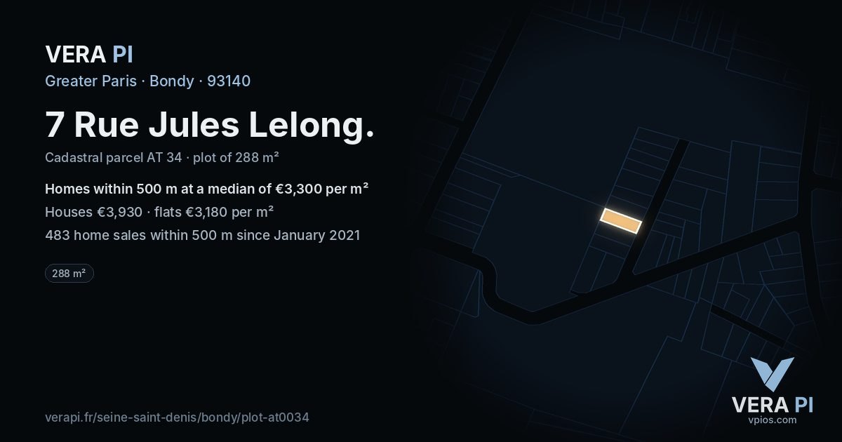 7 Rue Jules Lelong, Bondy at night – the plot lit, the parcels around coloured by the prices near them