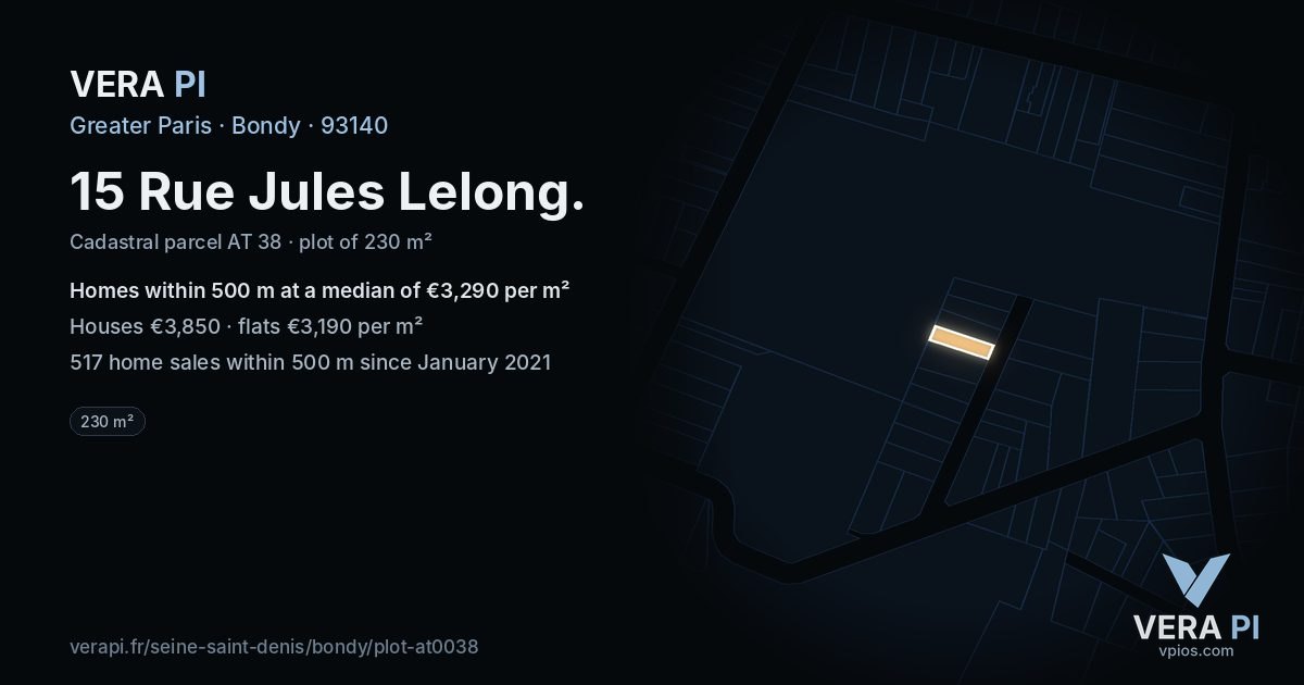 15 Rue Jules Lelong, Bondy at night – the plot lit, the parcels around coloured by the prices near them