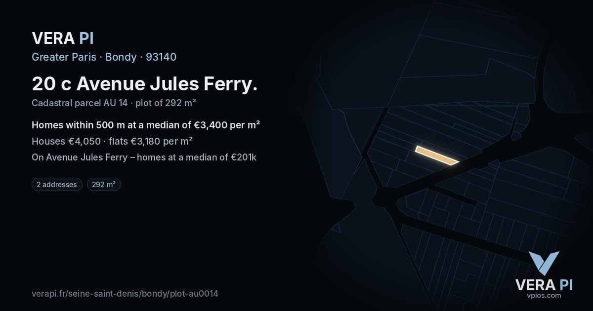20 c Avenue Jules Ferry, Bondy at night – the plot lit, the parcels around coloured by the prices near them