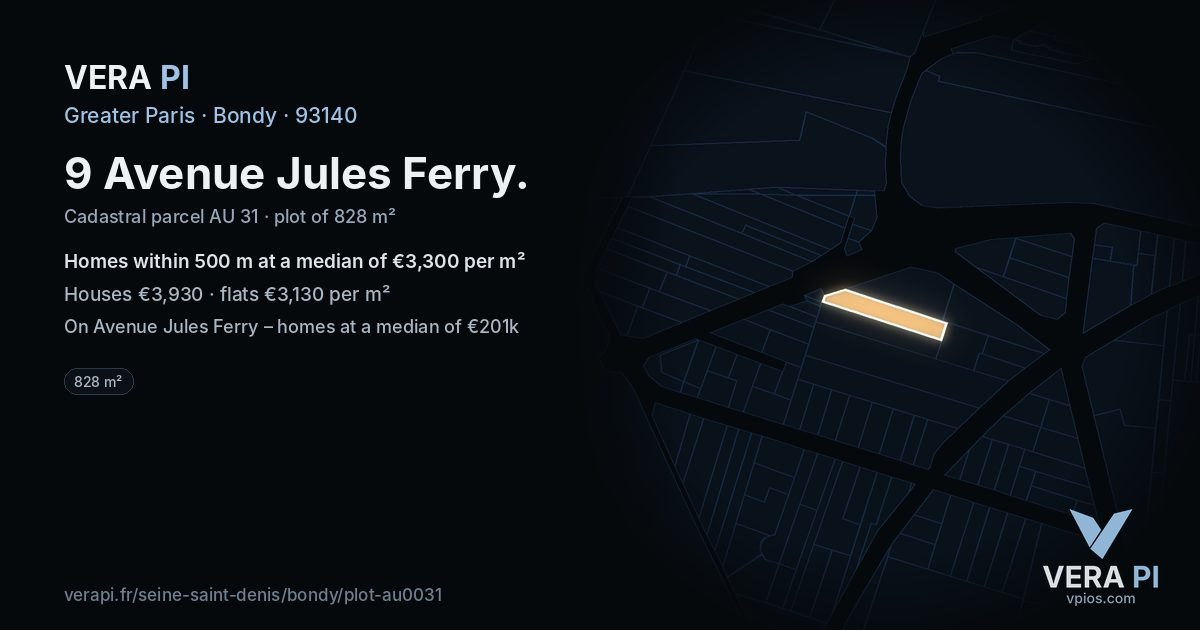 9 Avenue Jules Ferry, Bondy at night – the plot lit, the parcels around coloured by the prices near them