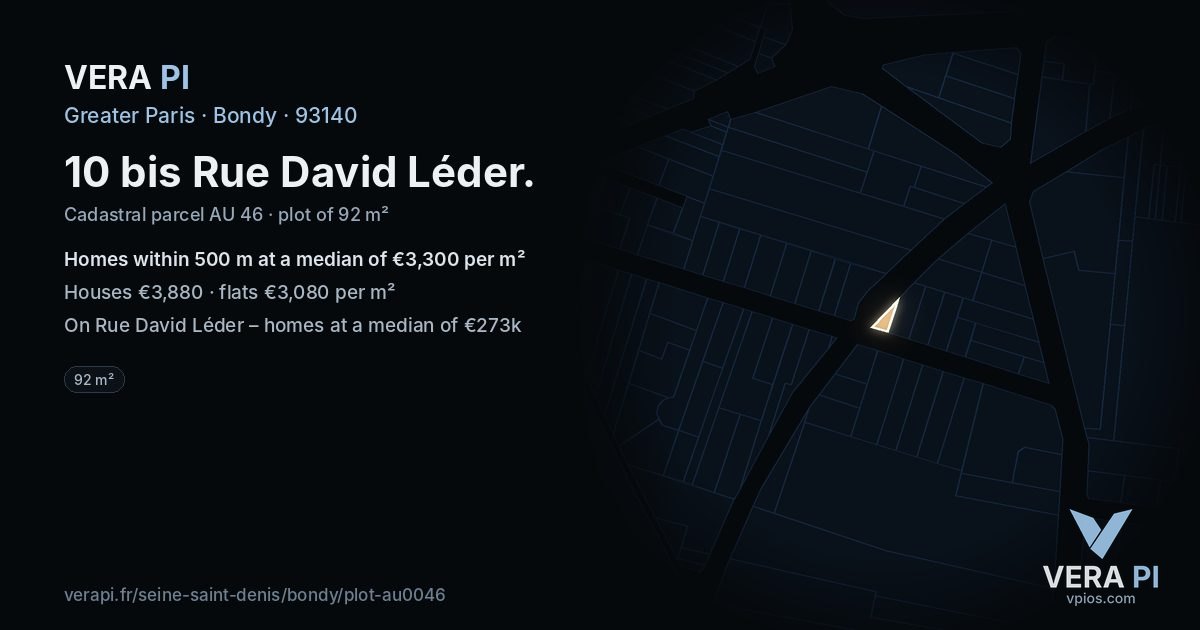 10 bis Rue David Léder, Bondy at night – the plot lit, the parcels around coloured by the prices near them