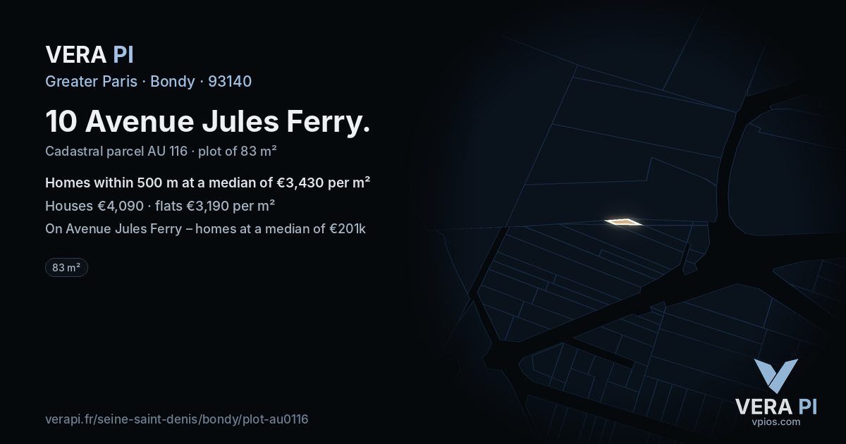 10 Avenue Jules Ferry, Bondy at night – the plot lit, the parcels around coloured by the prices near them
