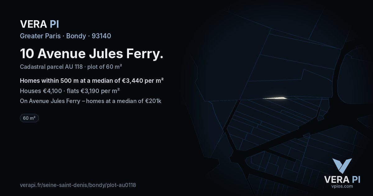 10 Avenue Jules Ferry, Bondy at night – the plot lit, the parcels around coloured by the prices near them