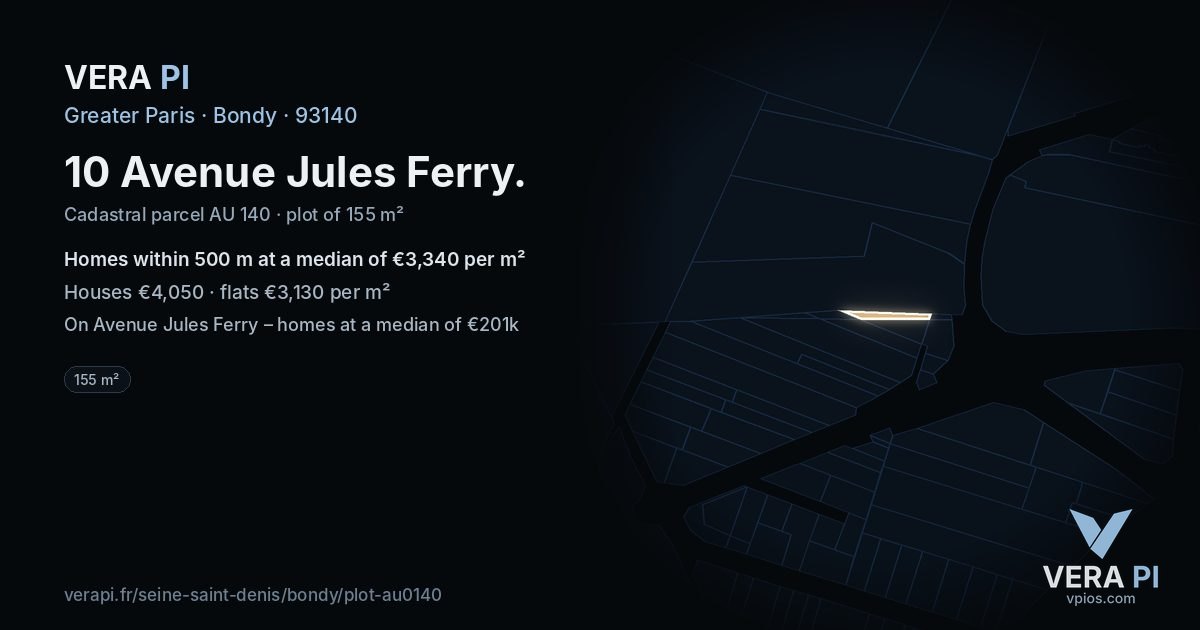 10 Avenue Jules Ferry, Bondy at night – the plot lit, the parcels around coloured by the prices near them