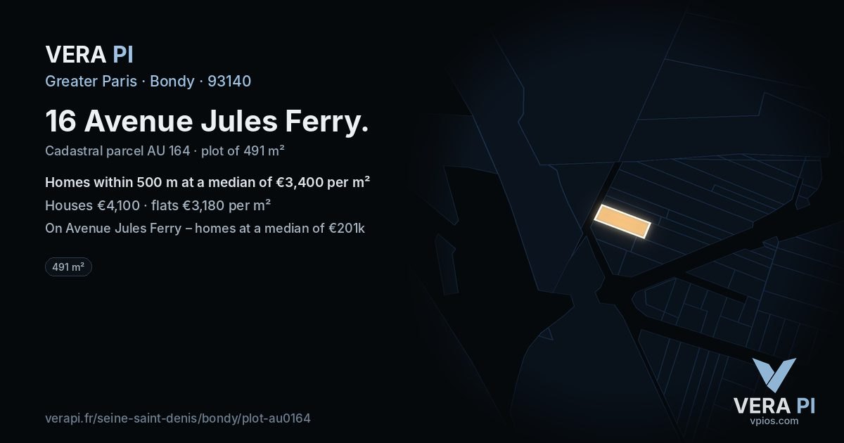 16 Avenue Jules Ferry, Bondy at night – the plot lit, the parcels around coloured by the prices near them