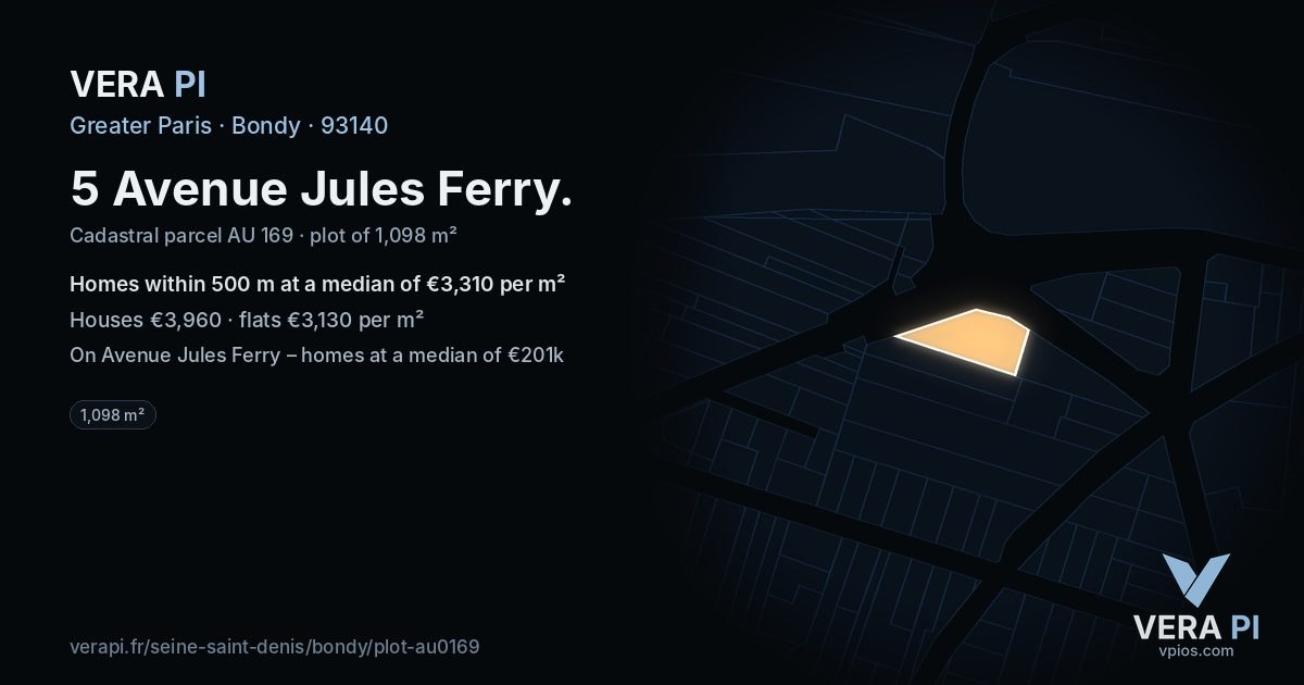 5 Avenue Jules Ferry, Bondy at night – the plot lit, the parcels around coloured by the prices near them