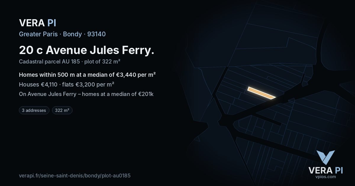 20 c Avenue Jules Ferry, Bondy at night – the plot lit, the parcels around coloured by the prices near them