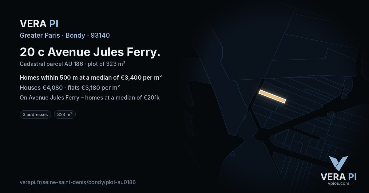 20 c Avenue Jules Ferry, Bondy at night – the plot lit, the parcels around coloured by the prices near them