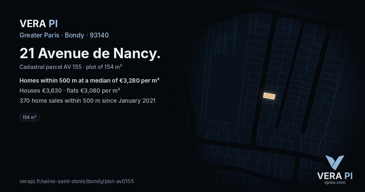 21 Avenue de Nancy, Bondy at night – the plot lit, the parcels around coloured by the prices near them