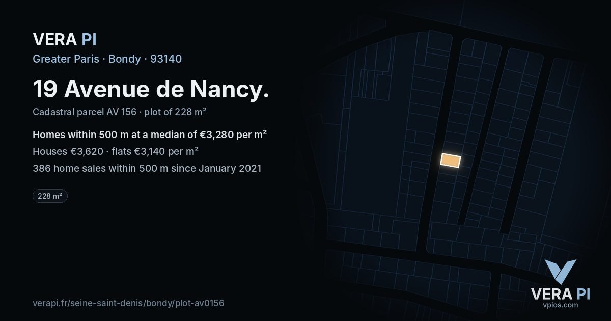 19 Avenue de Nancy, Bondy at night – the plot lit, the parcels around coloured by the prices near them