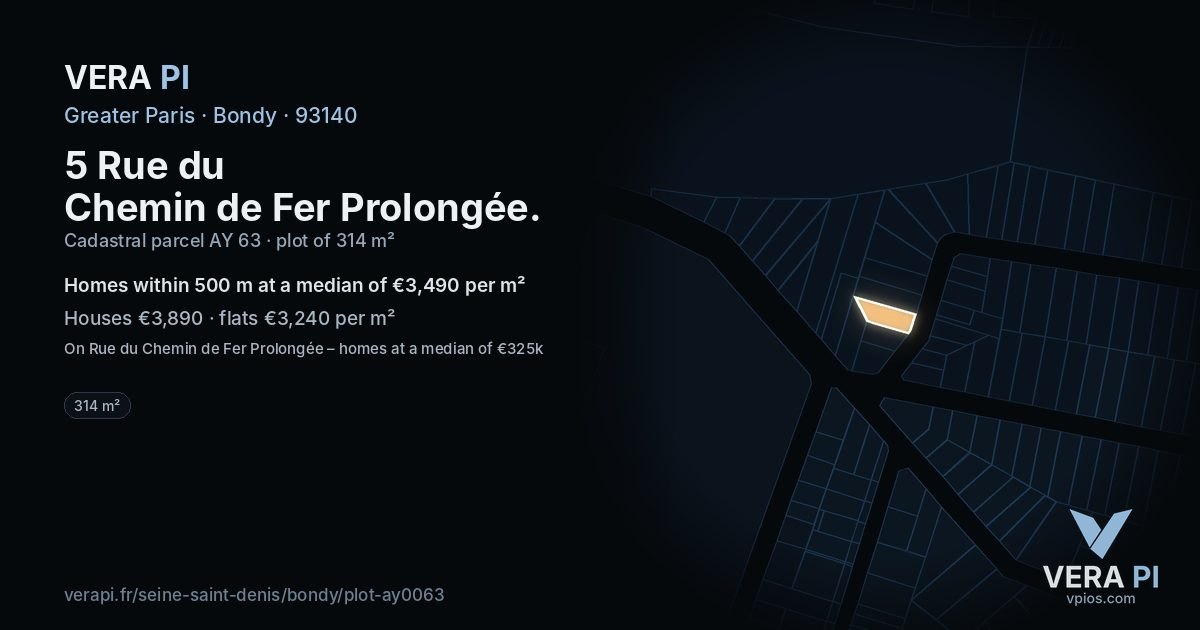 5 Rue du Chemin de Fer Prolongée, Bondy at night – the plot lit, the parcels around coloured by the prices near them