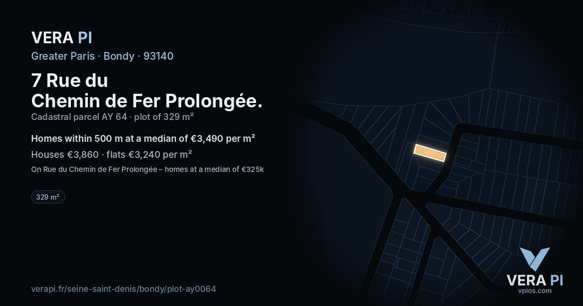 7 Rue du Chemin de Fer Prolongée, Bondy at night – the plot lit, the parcels around coloured by the prices near them
