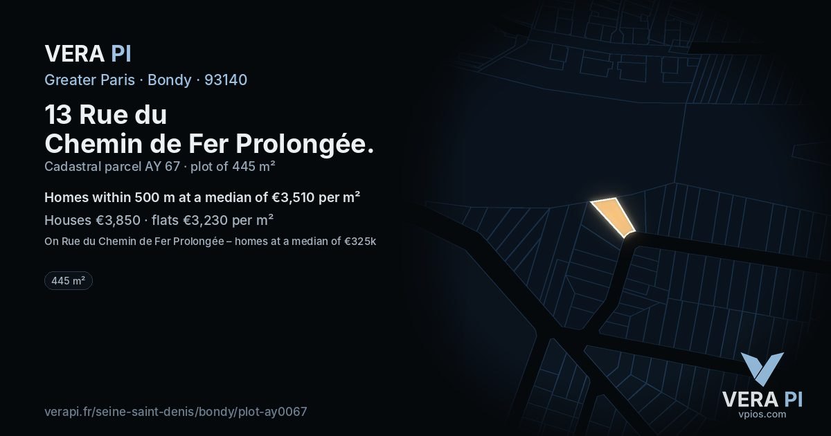13 Rue du Chemin de Fer Prolongée, Bondy at night – the plot lit, the parcels around coloured by the prices near them