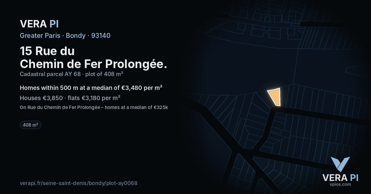 15 Rue du Chemin de Fer Prolongée, Bondy at night – the plot lit, the parcels around coloured by the prices near them