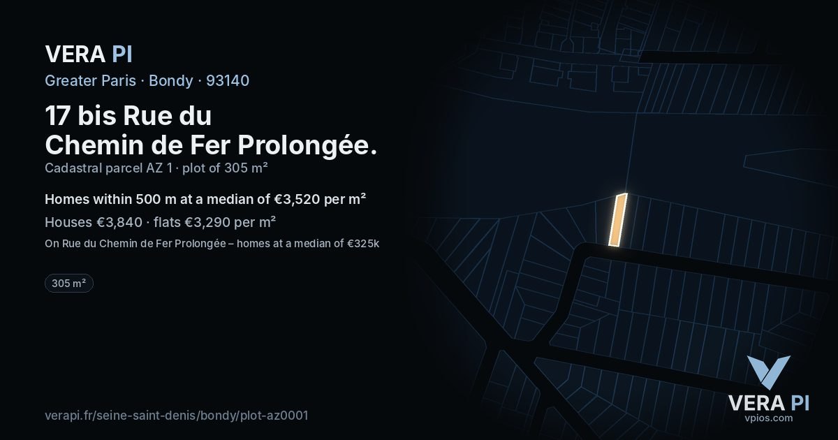 17 bis Rue du Chemin de Fer Prolongée, Bondy at night – the plot lit, the parcels around coloured by the prices near them