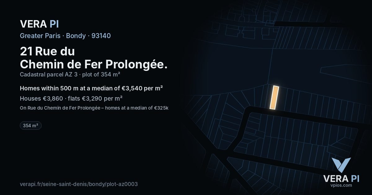 21 Rue du Chemin de Fer Prolongée, Bondy at night – the plot lit, the parcels around coloured by the prices near them