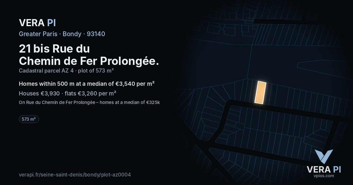 21 bis Rue du Chemin de Fer Prolongée, Bondy at night – the plot lit, the parcels around coloured by the prices near them