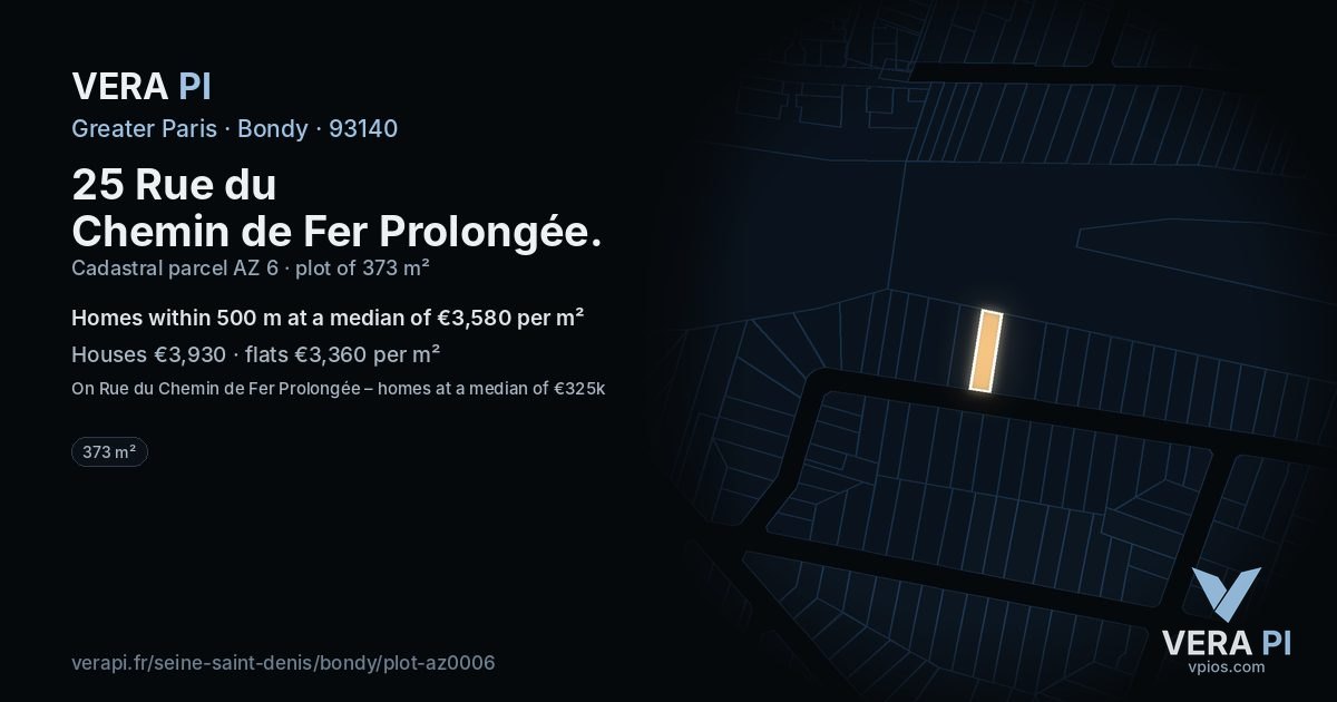 25 Rue du Chemin de Fer Prolongée, Bondy at night – the plot lit, the parcels around coloured by the prices near them