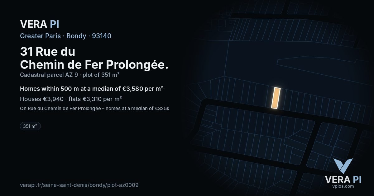 31 Rue du Chemin de Fer Prolongée, Bondy at night – the plot lit, the parcels around coloured by the prices near them
